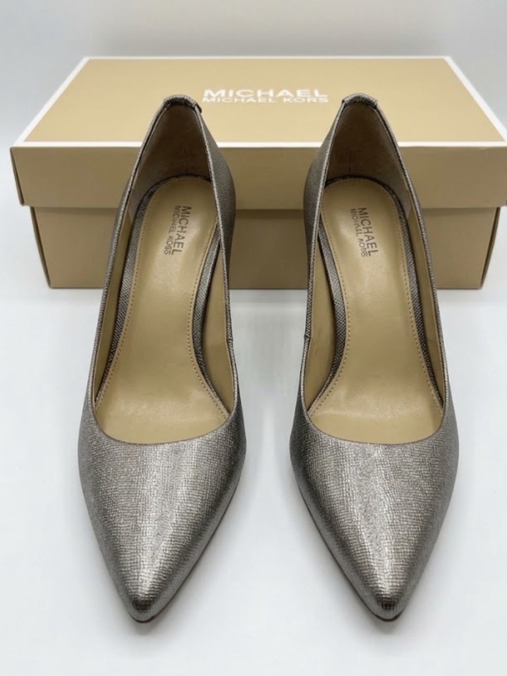Michael Kors Gunmetal Metallic Leather Pointed Toe Mid Heel Pumps Size 6.5